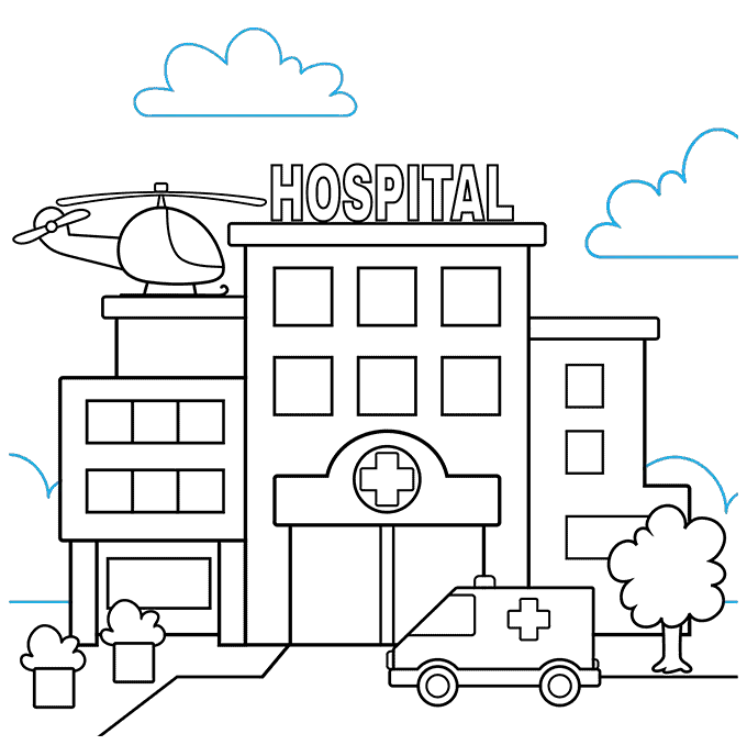 Gambar Mewarnai Dokter dan Rumah Sakit